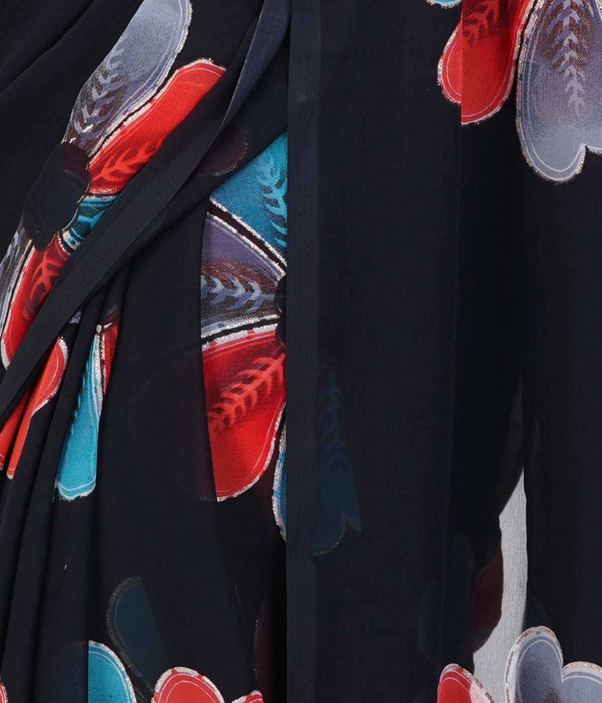 Stylish Black Saree with Bold Multicolor Floral Prints