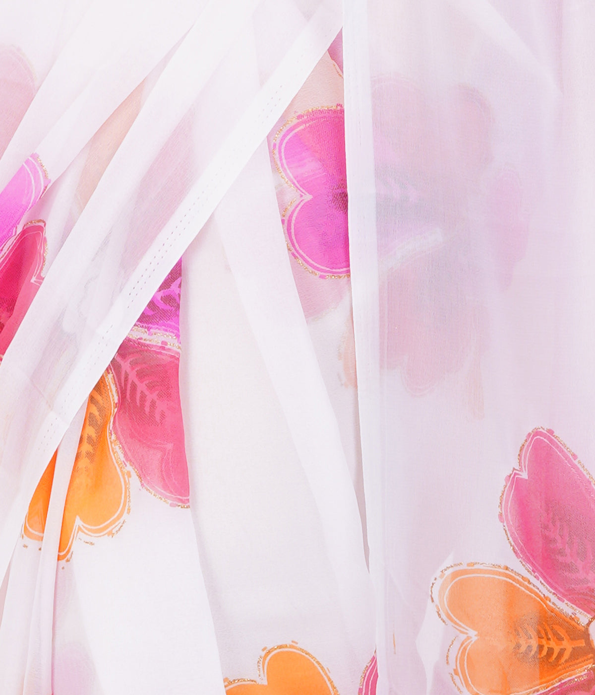 Stylish White Saree with Bold Multicolor Floral Prints