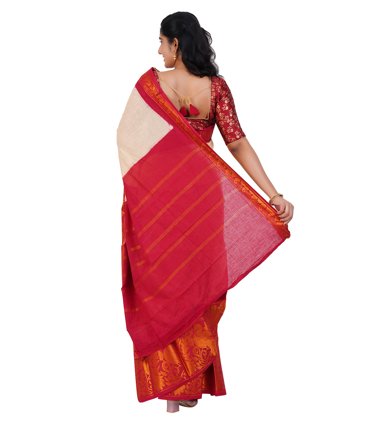 Elegant Cream Saree with Rich Red & Golden Border
